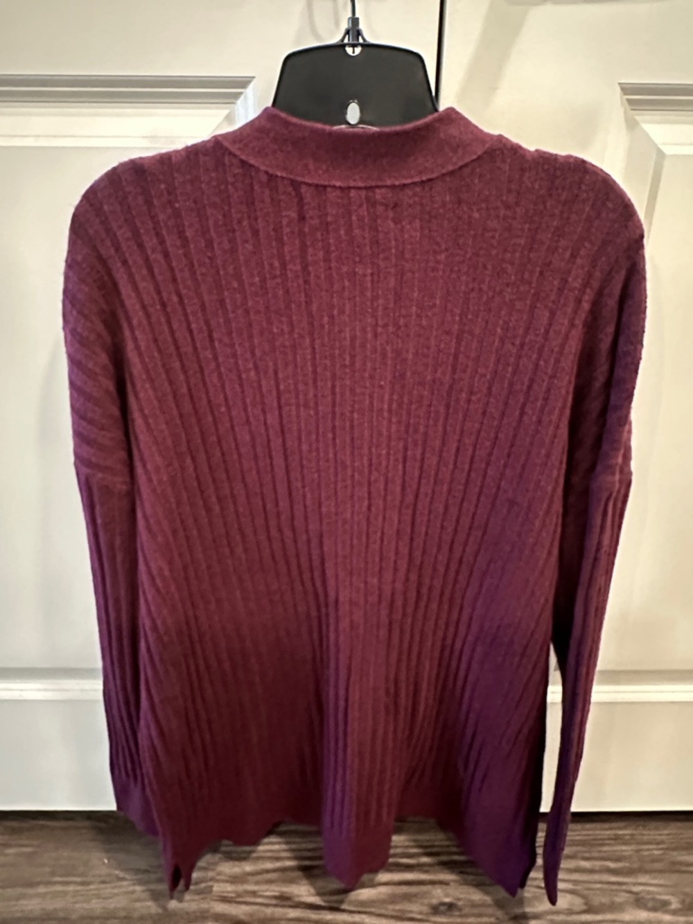 LOFT Plum Ribbed Button-Front Cardigan - Picture 3 of 3